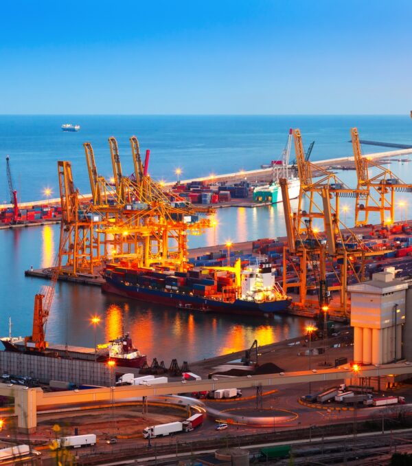 Industrial port de Barcelona in evening. Spain